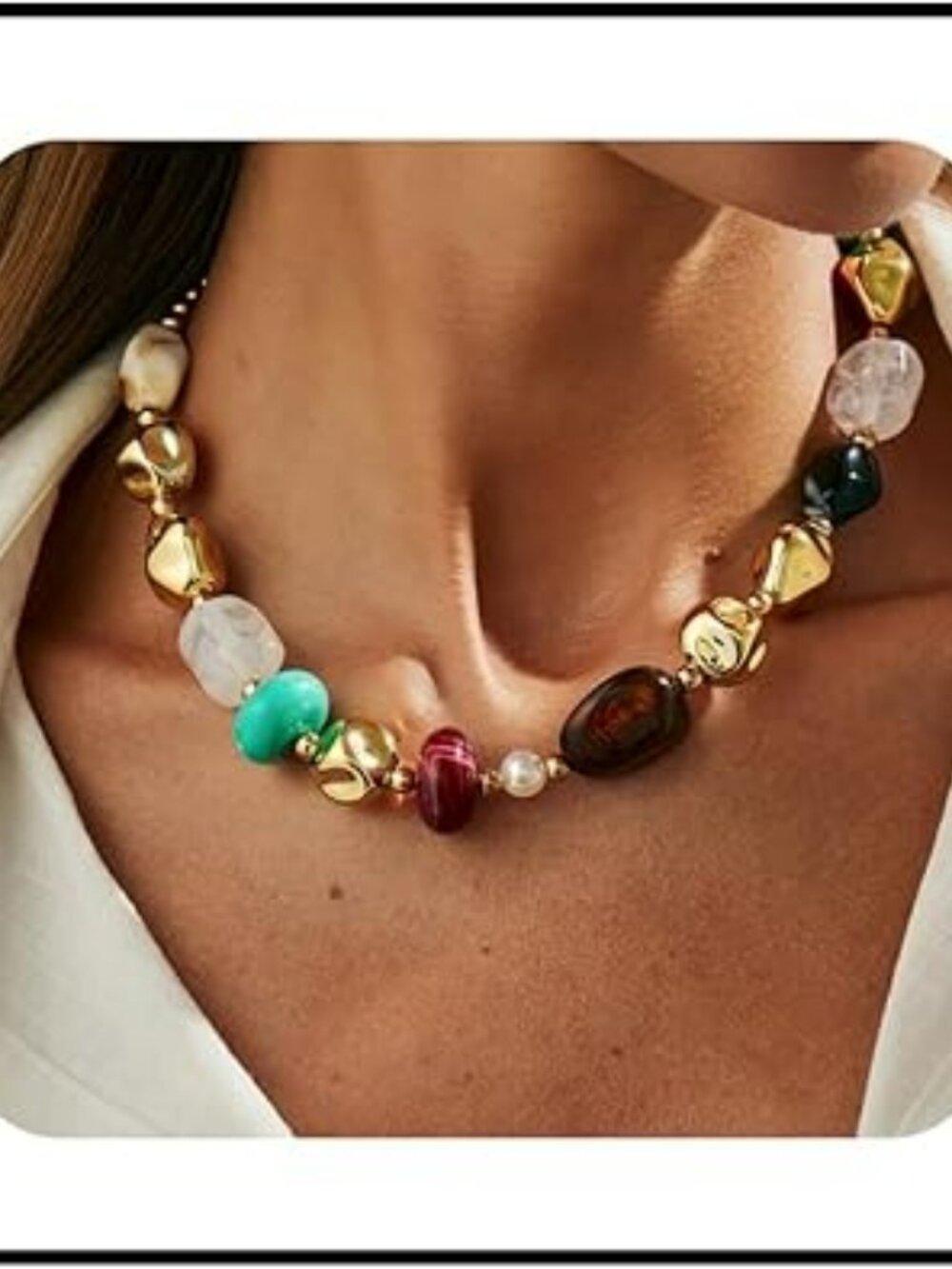 New Chunky Beaded Necklace Colorful Acrylic Resin Beaded Choker Boho Statement
